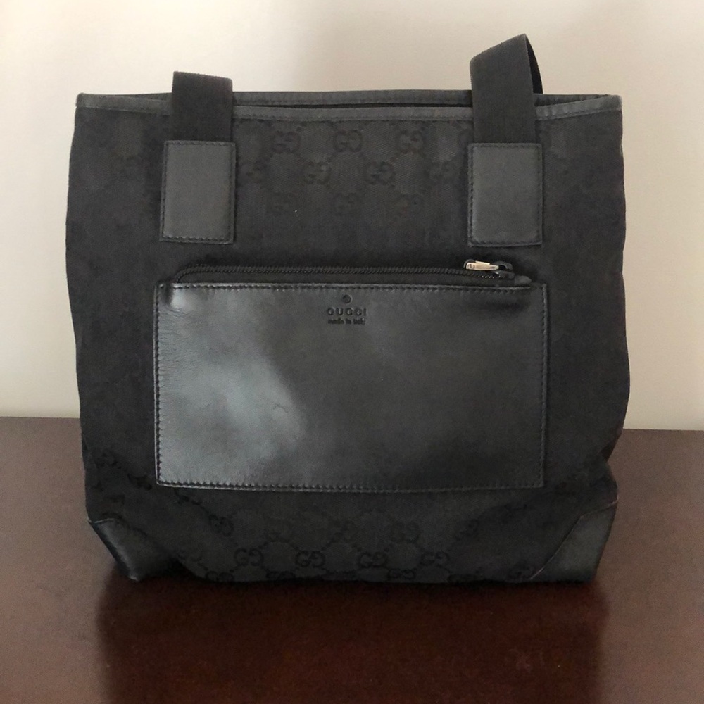 Gucci GG black canvas and leather tote bag